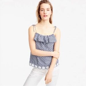 🤍 J.Crew Navy White Gingham Embroidered Tank Top 4 NWT